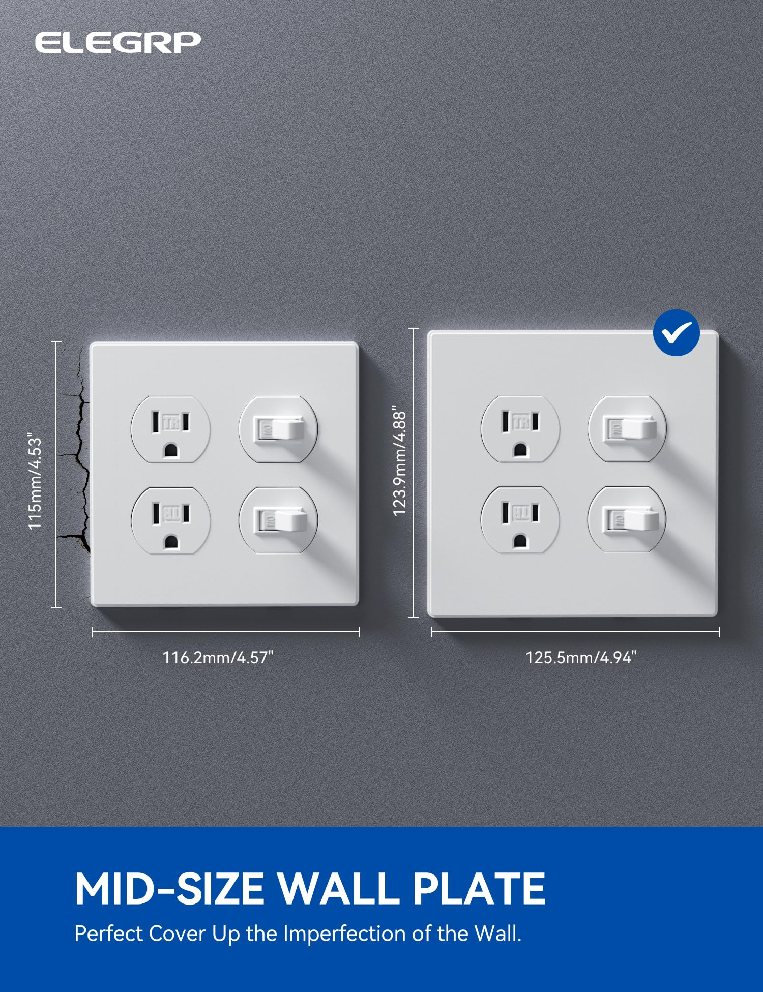 ELEGRP 2-Gang Screwless Duplex Wall Plates , Mid-Size Unbreakable Thermoplastic Covers for Duplex & Combination Receptacles, UL Listed - Image 5
