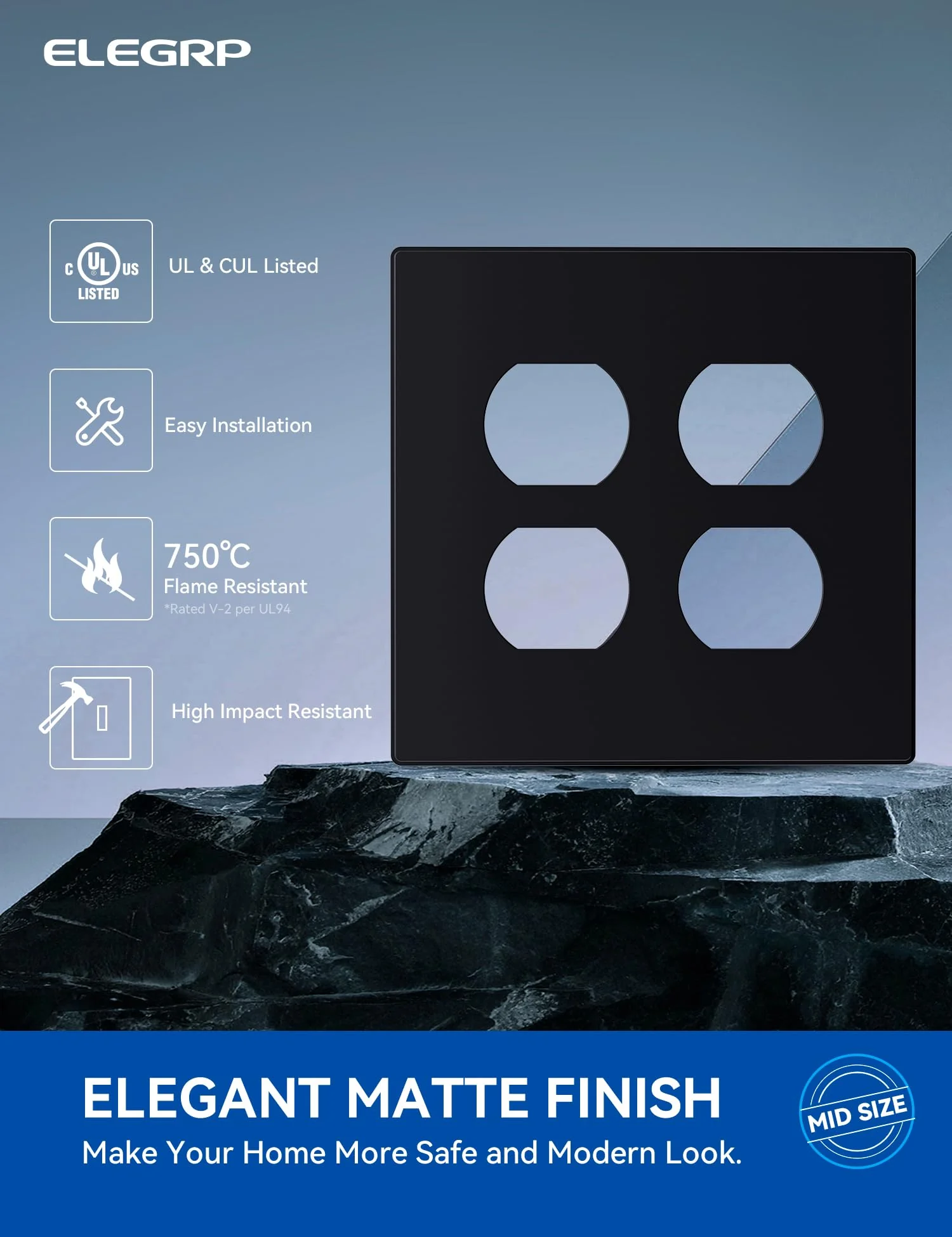 ELEGRP 2-Gang Screwless Duplex Wall Plates , Mid-Size Unbreakable Thermoplastic Covers for Duplex & Combination Receptacles, UL Listed - Image 8