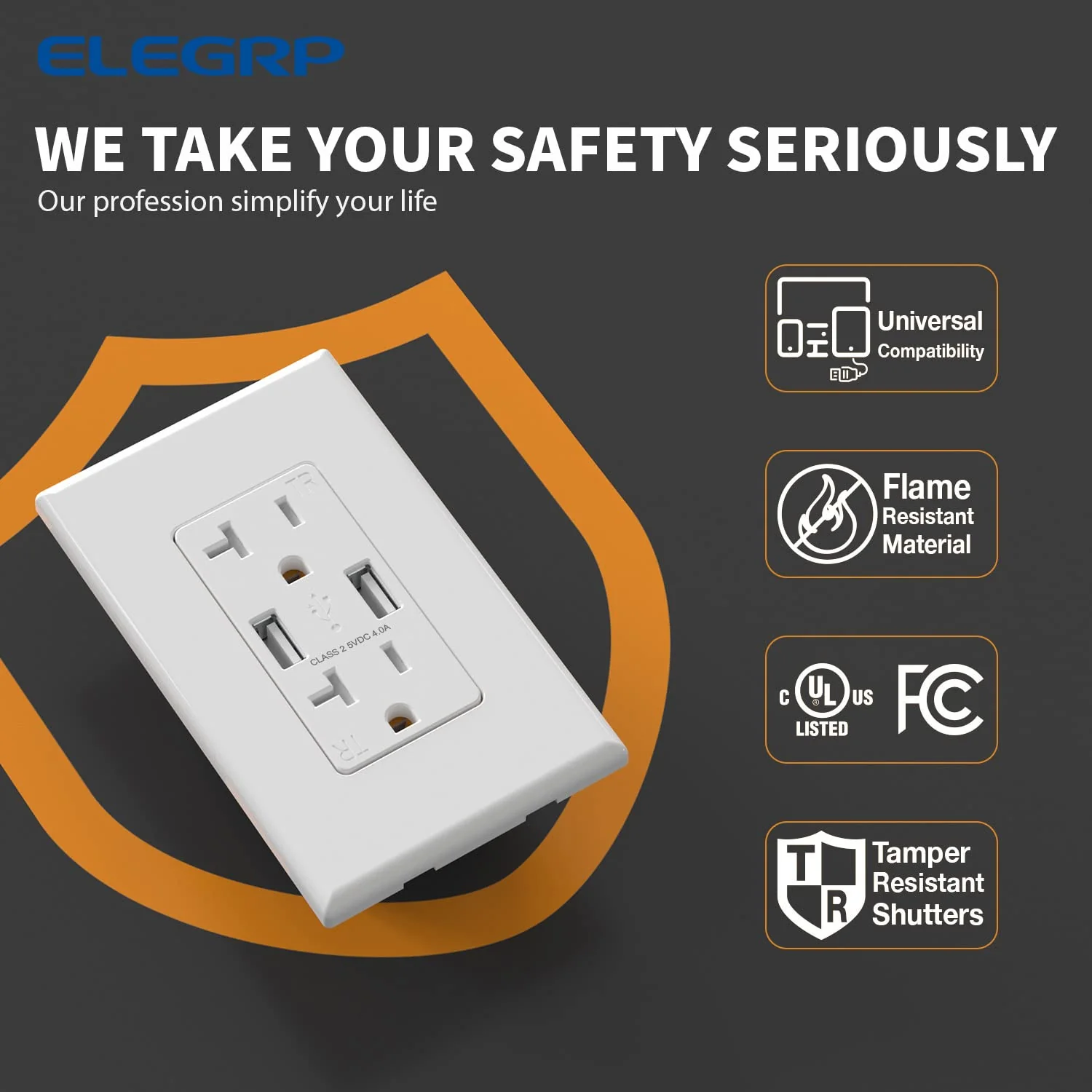USB A/A, 4.0A 5VDC Total Output Outlet with 15A/20A, Tamper-Resistant Wall Outlet - Image 7