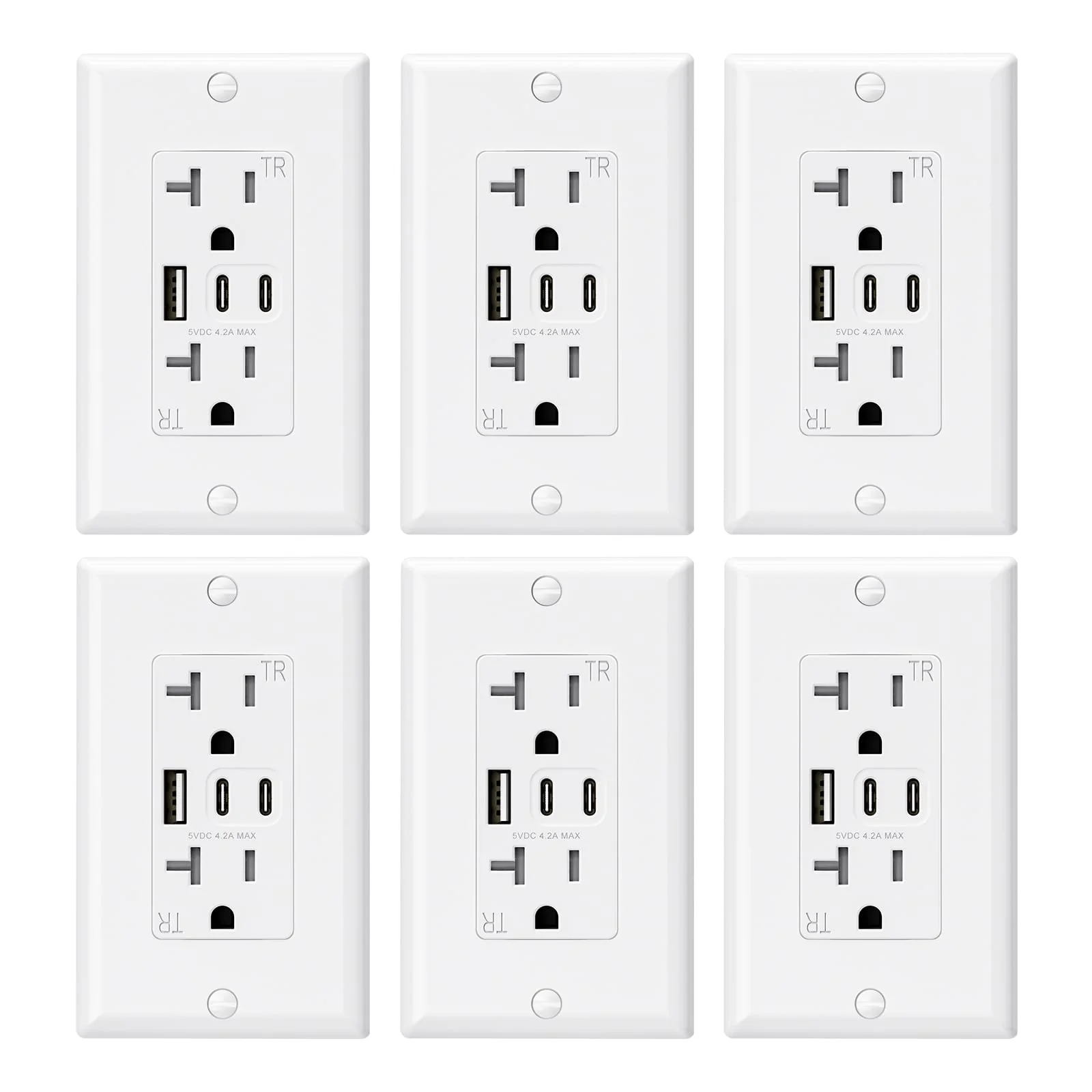 USB C/C/A, 4.2A 5VDC Total Output with 15A/20A, Tamper-Resistant Screw Wall Outlet - Image 13
