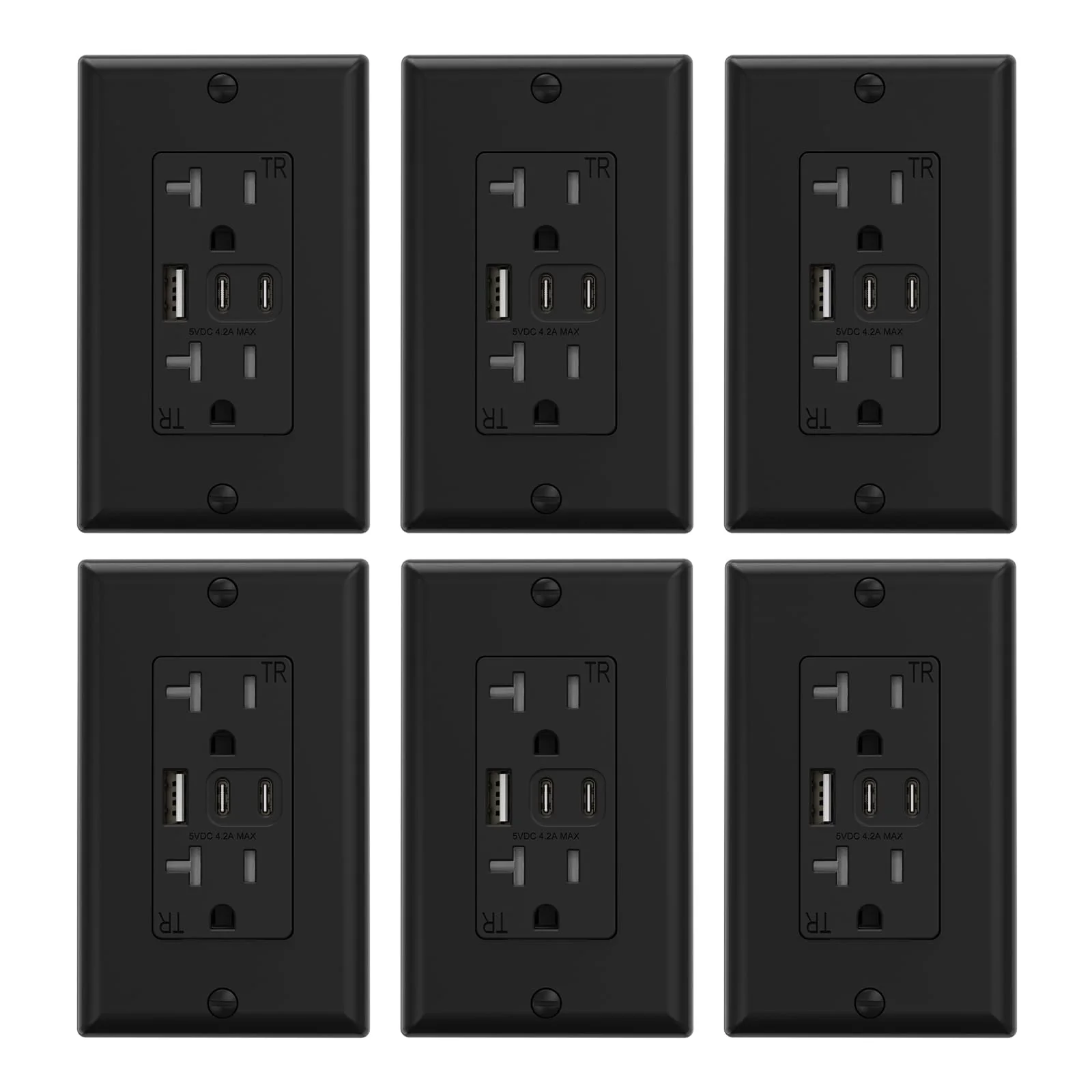USB C/C/A, 4.2A 5VDC Total Output with 15A/20A, Tamper-Resistant Screw Wall Outlet - Image 14