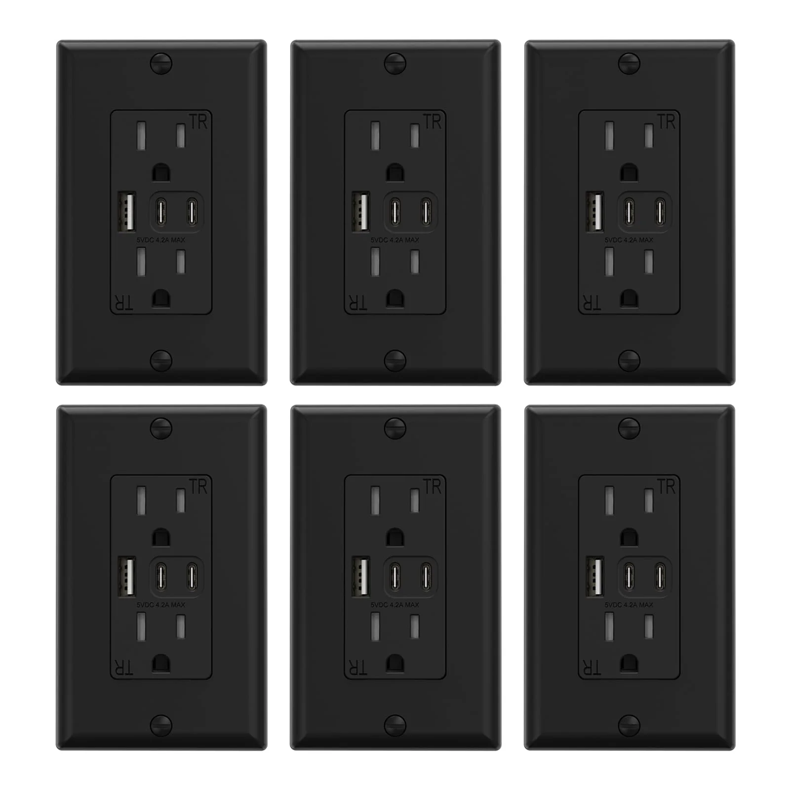 USB C/C/A, 4.2A 5VDC Total Output with 15A/20A, Tamper-Resistant Screw Wall Outlet - Image 15