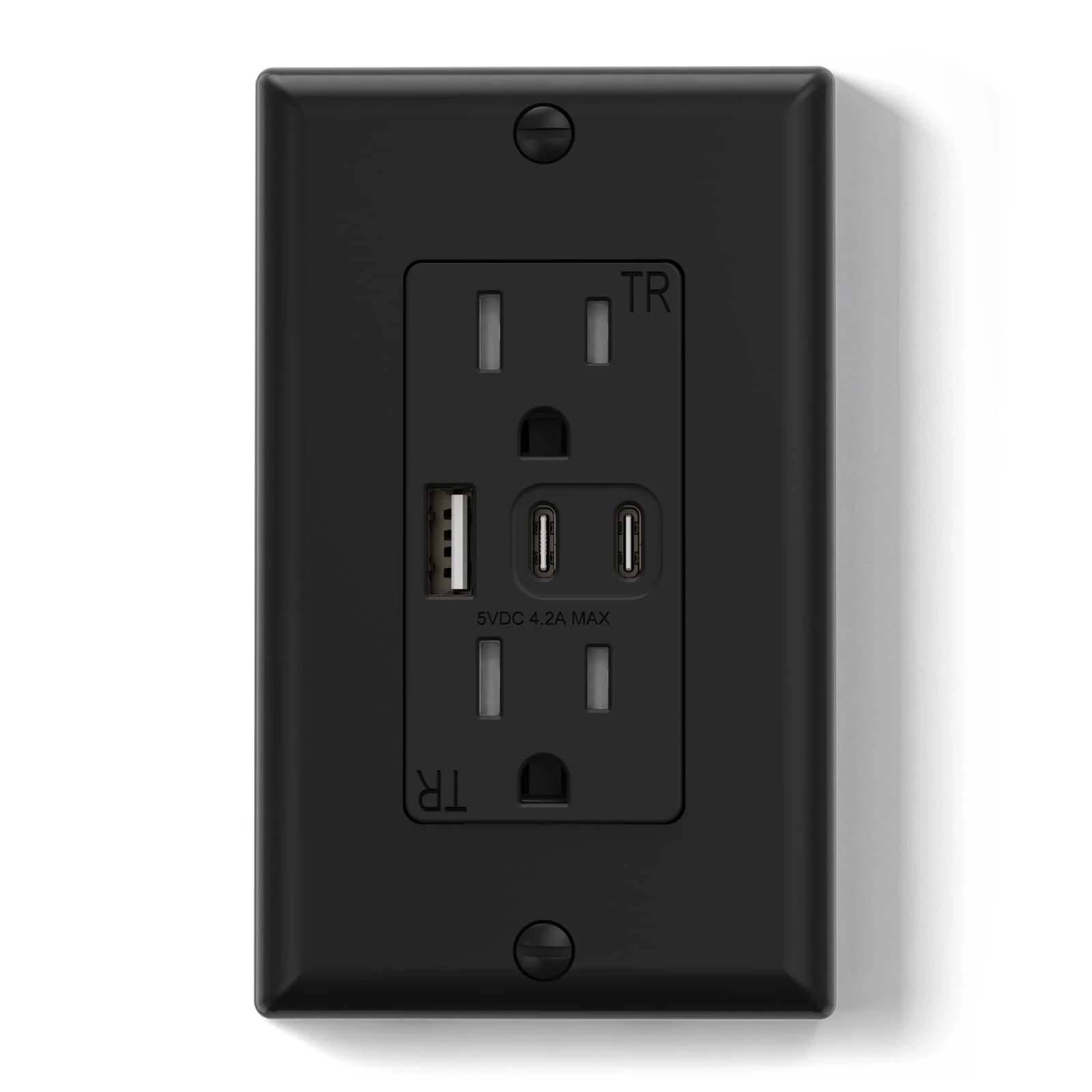 USB C/C/A, 4.2A 5VDC Total Output with 15A/20A, Tamper-Resistant Screw Wall Outlet - Image 2