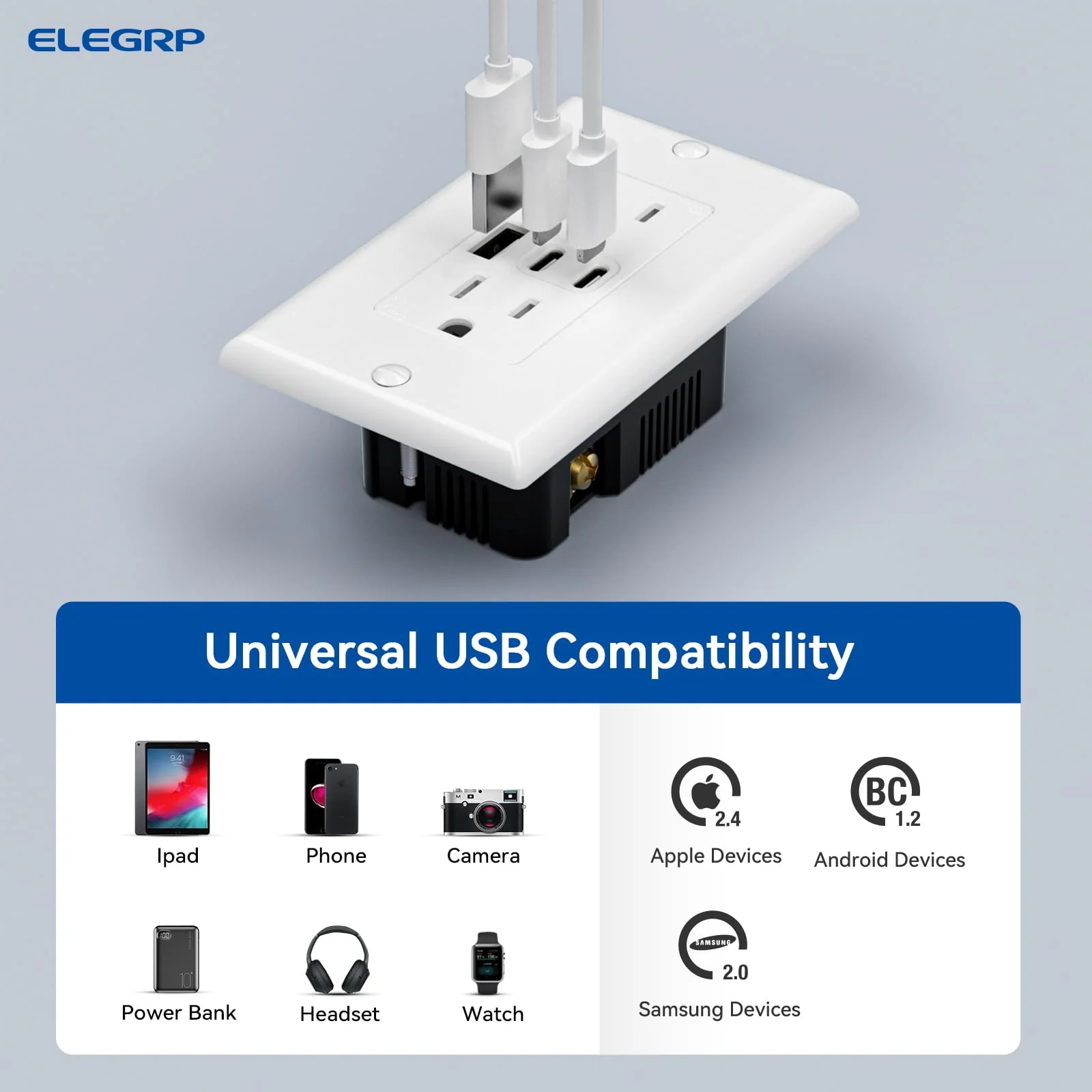 USB C/C/A, 4.2A 5VDC Total Output with 15A/20A, Tamper-Resistant Screw Wall Outlet - Image 5