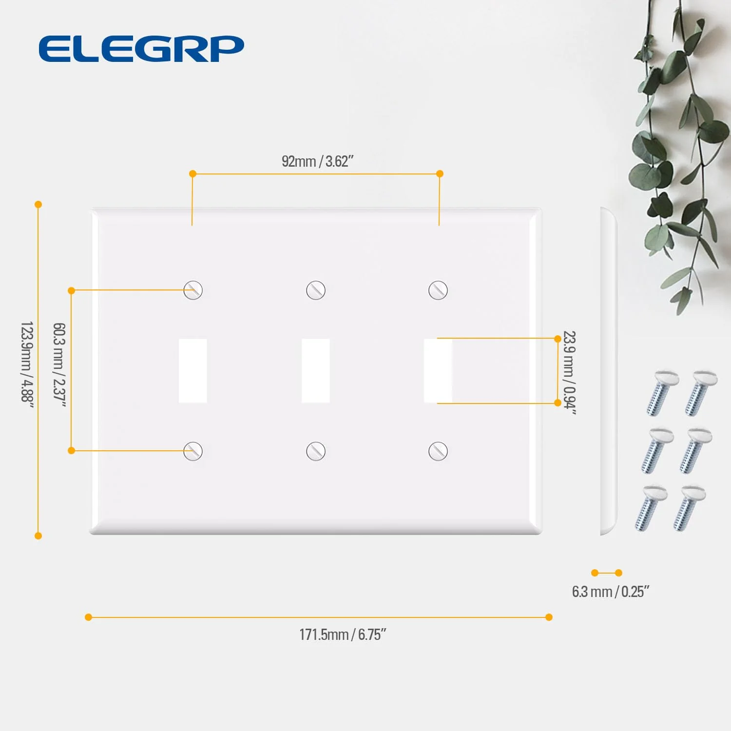 ELEGRP 3-Gang Toggle Switch Wall Plate, Mid-Size, Unbreakable Thermoplastic Cover for Toggle and Dimmer Switches, UL Listed - Image 10