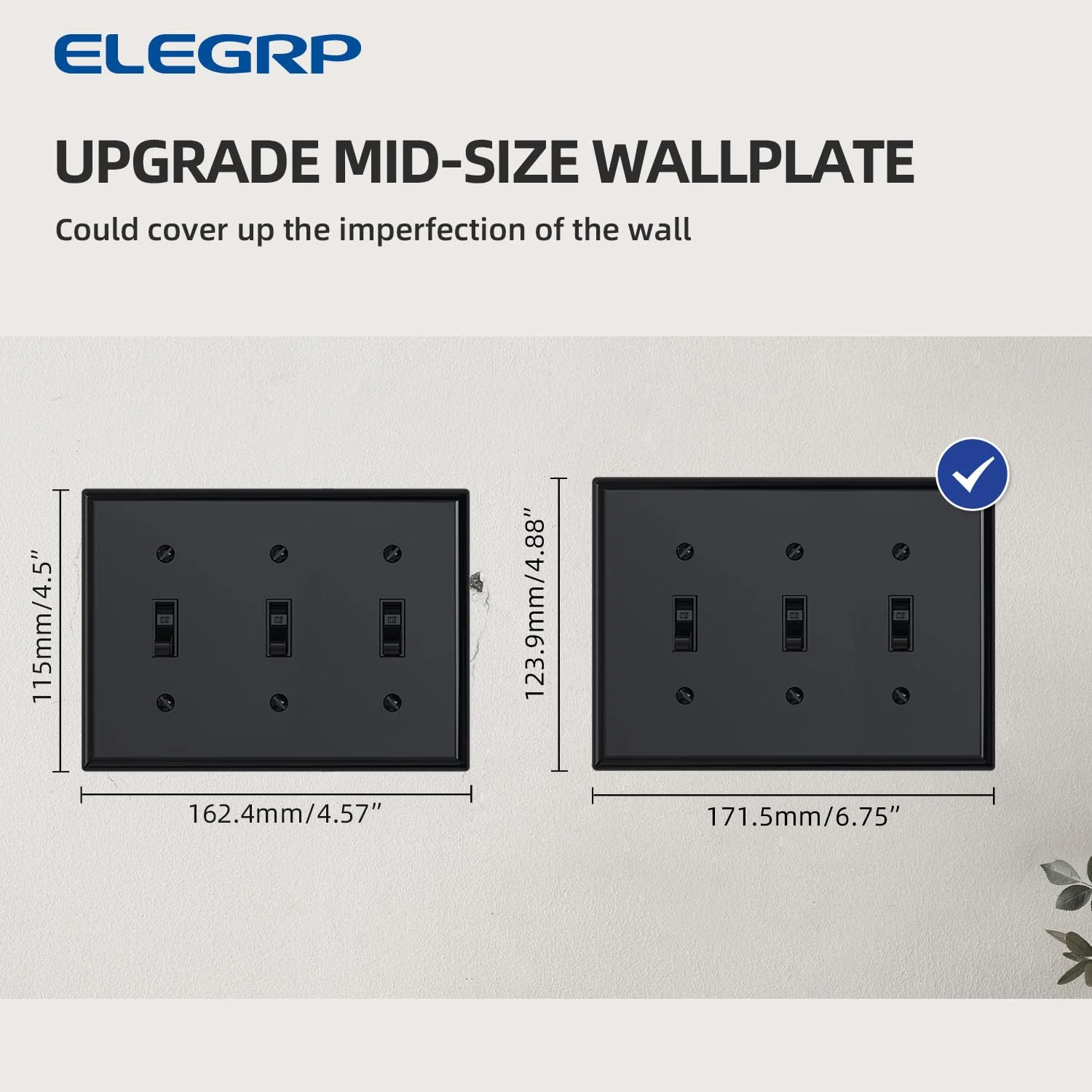 ELEGRP 3-Gang Toggle Switch Wall Plate, Mid-Size, Unbreakable Thermoplastic Cover for Toggle and Dimmer Switches, UL Listed - Image 4
