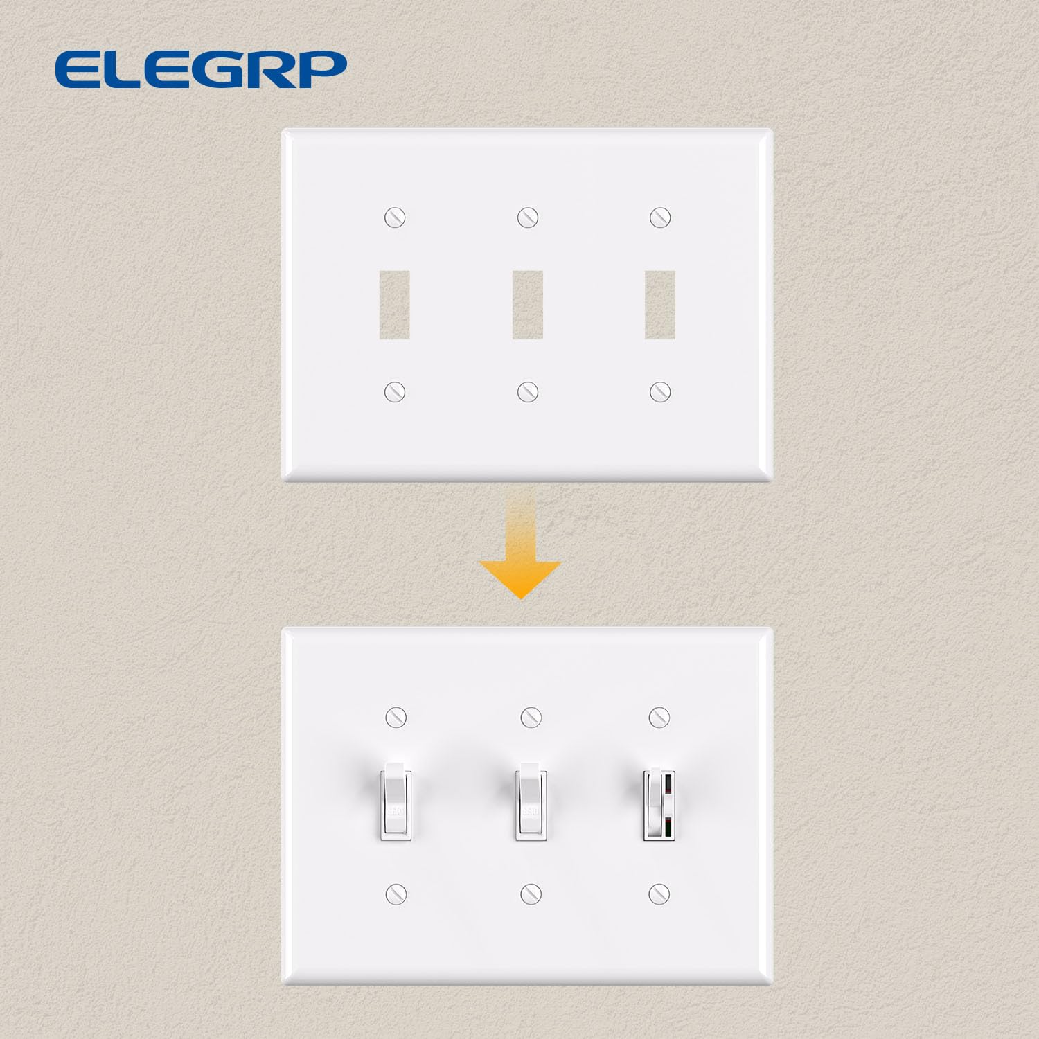 ELEGRP 3-Gang Toggle Switch Wall Plate, Mid-Size, Unbreakable Thermoplastic Cover for Toggle and Dimmer Switches, UL Listed - Image 8