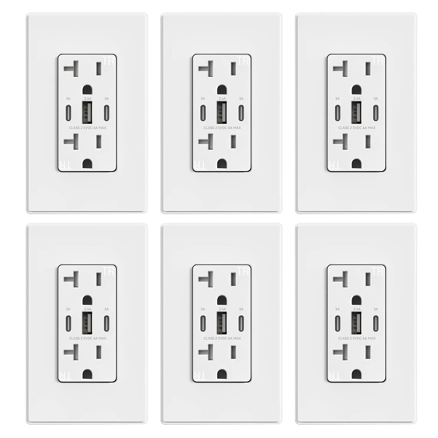 USB C/C/A, 6.0A 5VDC Total Output Outlet with 15A/20A, Tamper-Resistant Wall Outlet - Image 12