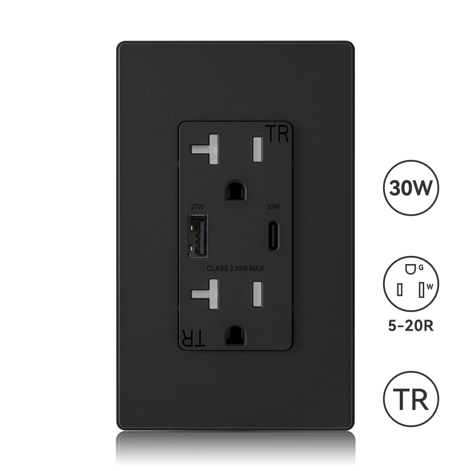 USB A/C, 30W 6.0A Total Output Outlet with 15A/20A, Tamper-Resistant Wall Outlet - Image 3