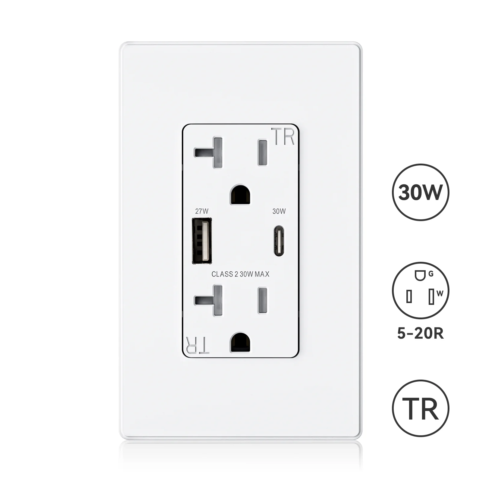 USB A/C, 30W 6.0A Total Output Outlet with 15A/20A, Tamper-Resistant Wall Outlet - Image 4