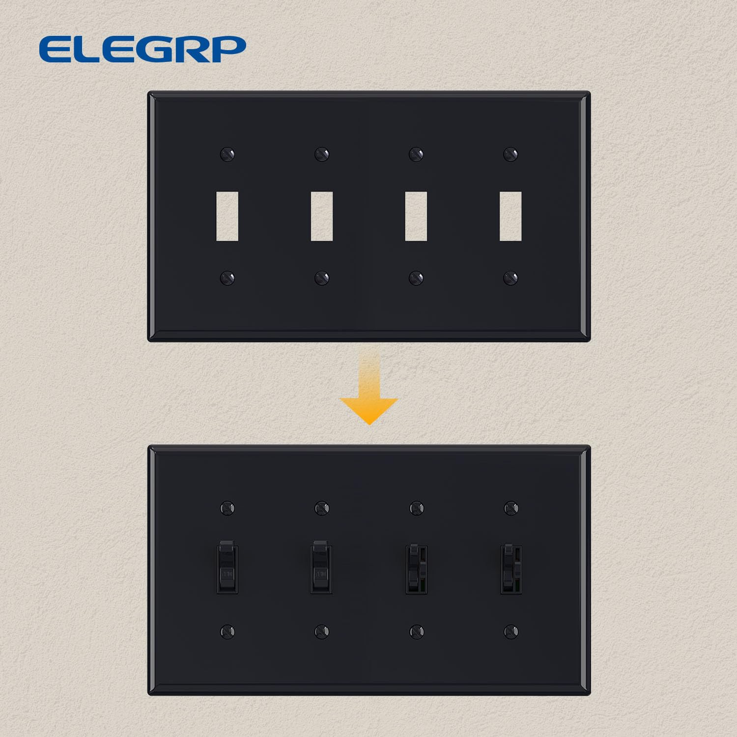 ELEGRP 4-Gang Toggle Switch Wall Plate, Mid-Size 4.88" x 8.57", Unbreakable Thermoplastic, Matte Finish, UL Listed (1 Pack) - Image 3