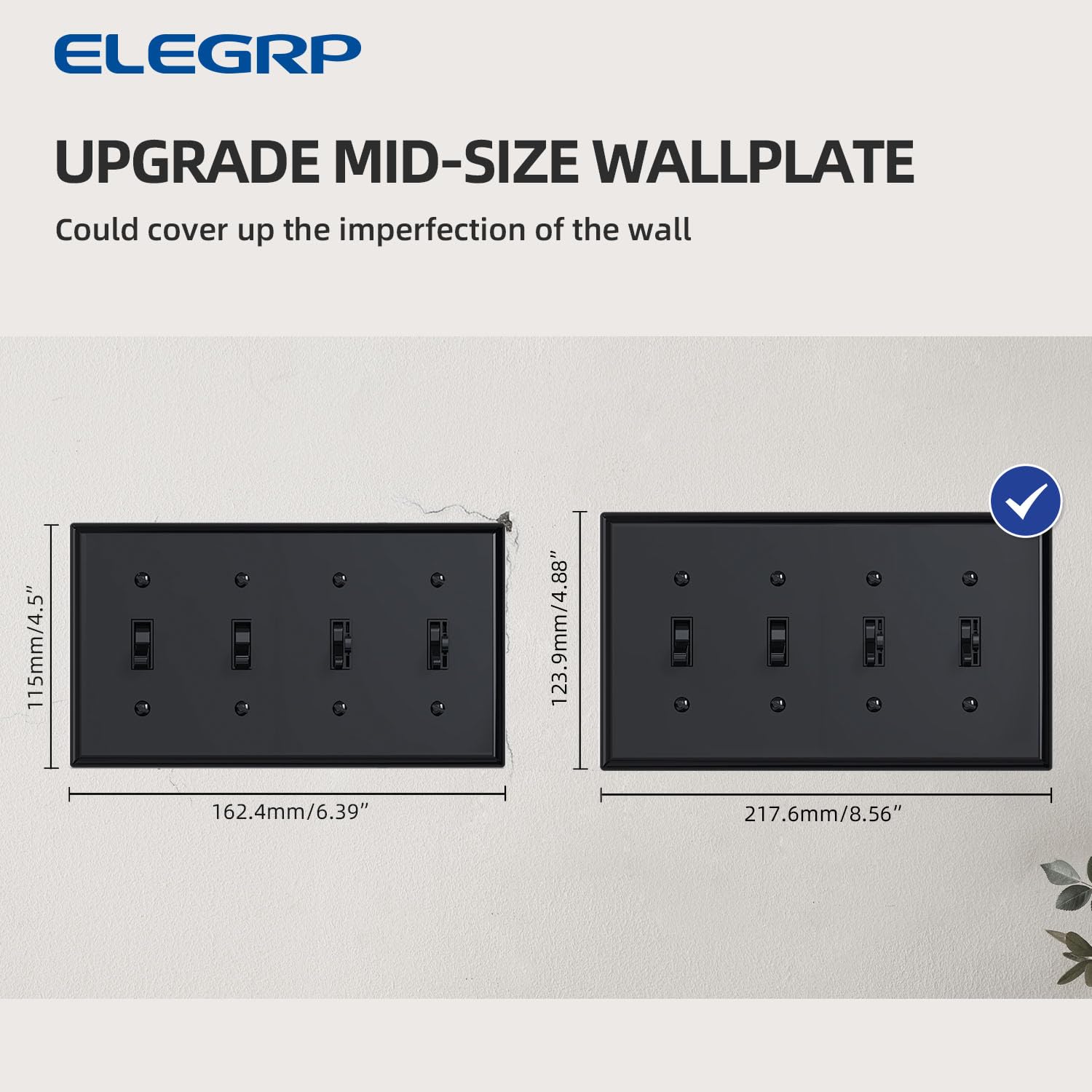 ELEGRP 4-Gang Toggle Switch Wall Plate, Mid-Size 4.88" x 8.57", Unbreakable Thermoplastic, Matte Finish, UL Listed (1 Pack) - Image 4