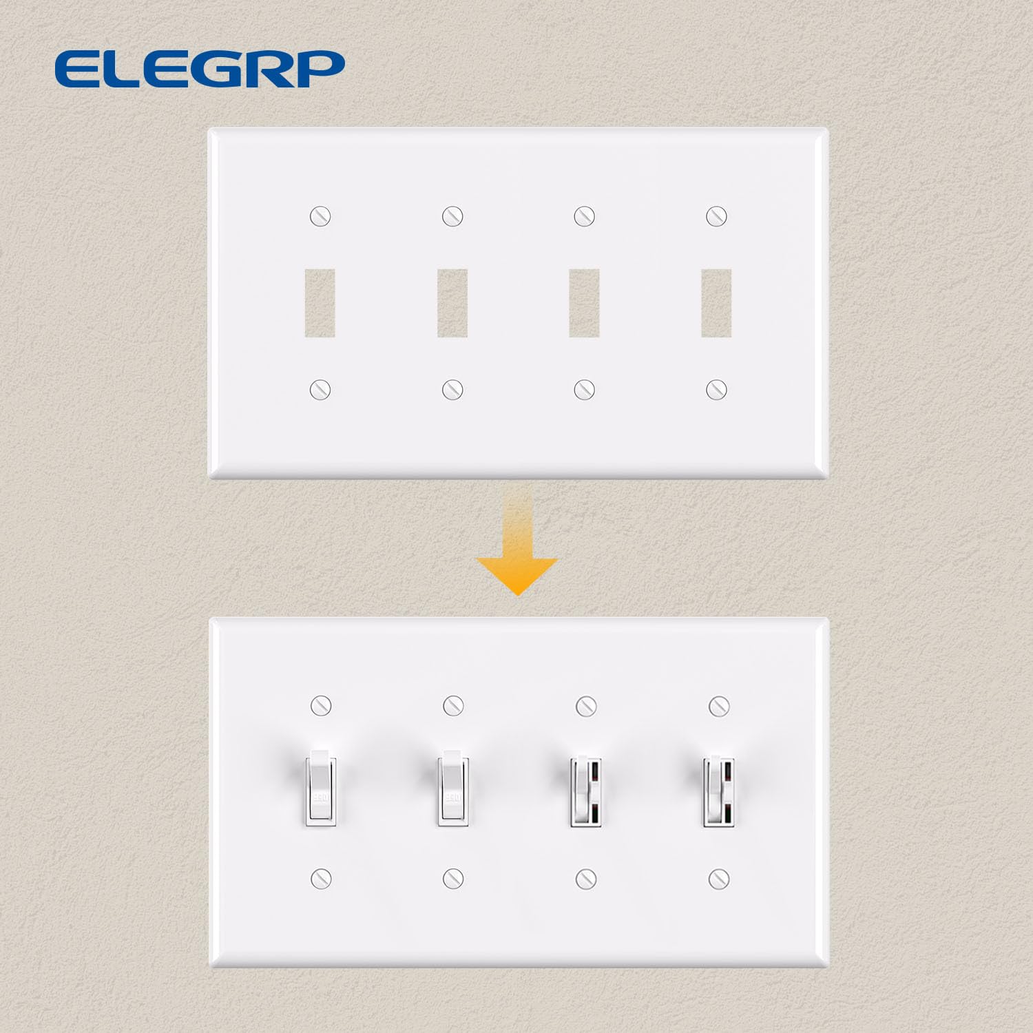 ELEGRP 4-Gang Toggle Switch Wall Plate, Mid-Size 4.88" x 8.57", Unbreakable Thermoplastic, Matte Finish, UL Listed (1 Pack) - Image 7