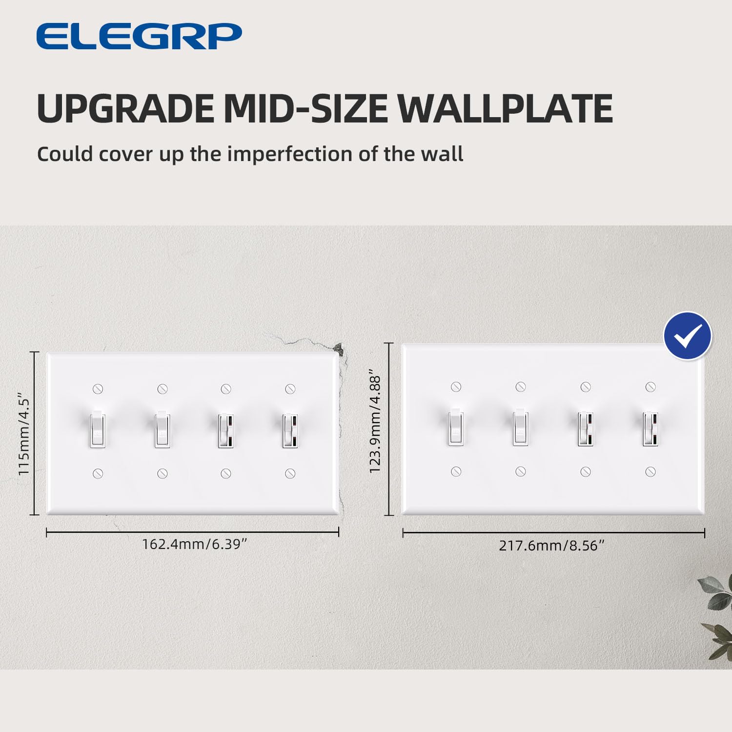 ELEGRP 4-Gang Toggle Switch Wall Plate, Mid-Size 4.88" x 8.57", Unbreakable Thermoplastic, Matte Finish, UL Listed (1 Pack) - Image 8