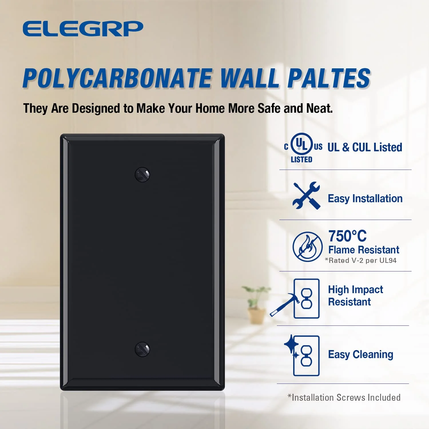 ELEGRP Blank Wall Plate Cover, Durable Polycarbonate, Glossy Finish, Easy Installation, 1-Gang & 2-Gang, UL Listed - Image 11