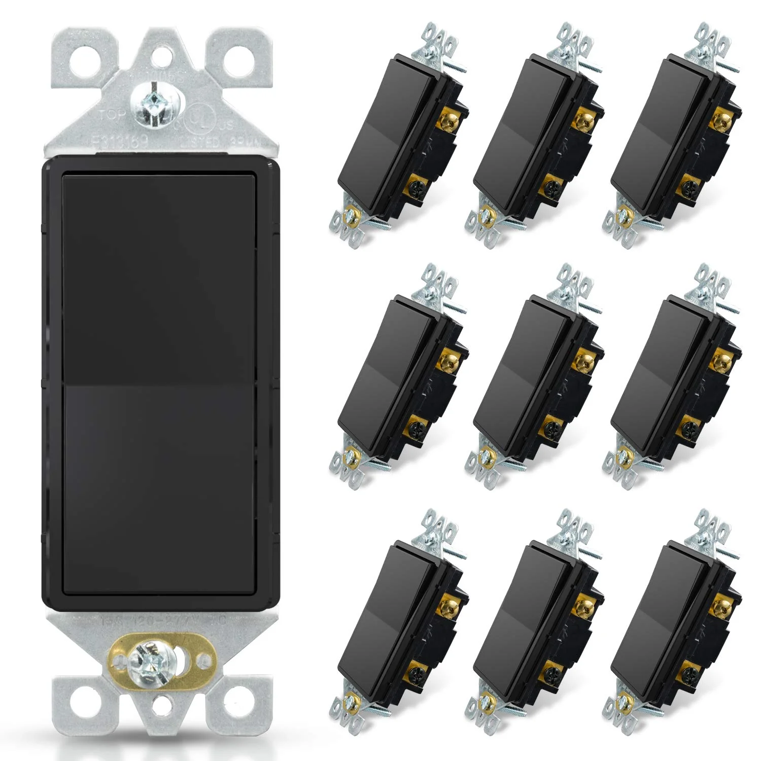 3-Way Decorator Rocker Light Switch, 15A 120/277V, Self-Grounding, 10-Pack - Image 2