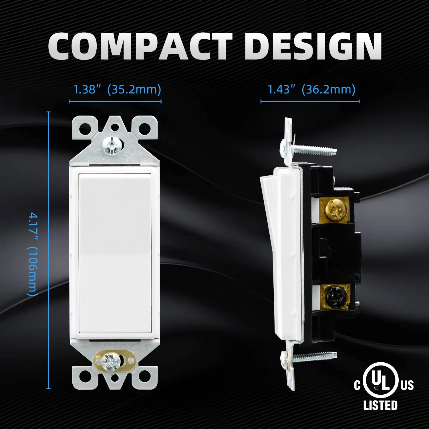 3-Way Decorator Rocker Light Switch, 15A 120/277V, Self-Grounding, 10-Pack - Image 9