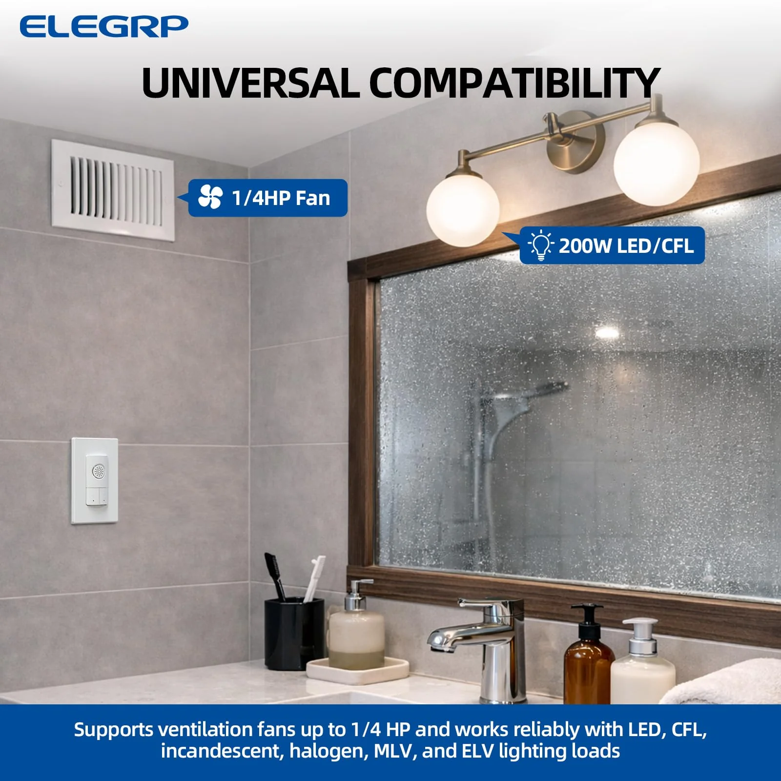 ELEGRP Dual Combination Humidity Sensor Switch with Light Control, Exhaust Fan Automate Ventilation, Moisture Control, Air Circulation for Bathroom, Ground Wire Required, Single Pole - Image 7