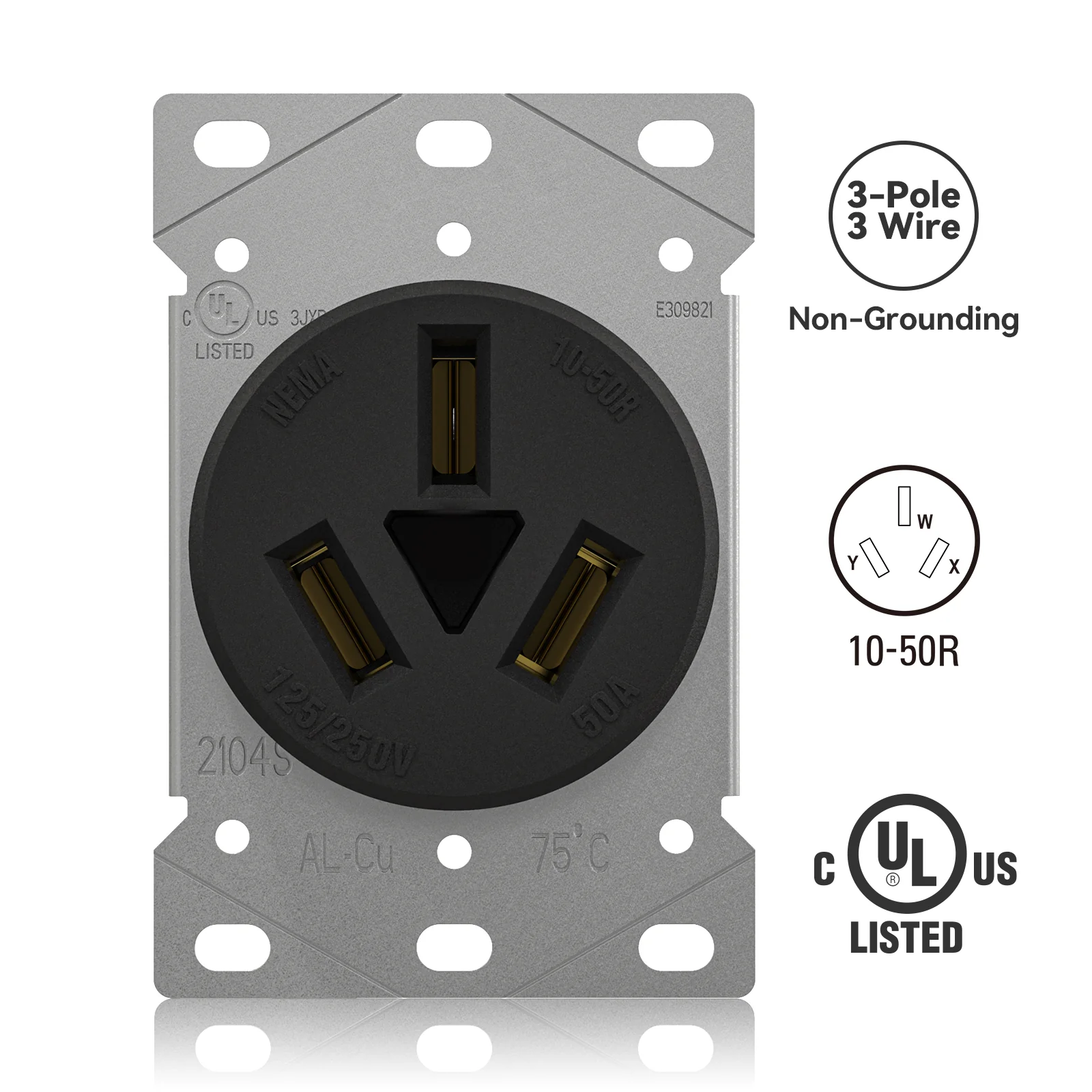Flush Mount Power Receptacle & Plug Combo, 30A/50A 125-250V, NEMA 10-30R/P & 10-50R/P - Image 4