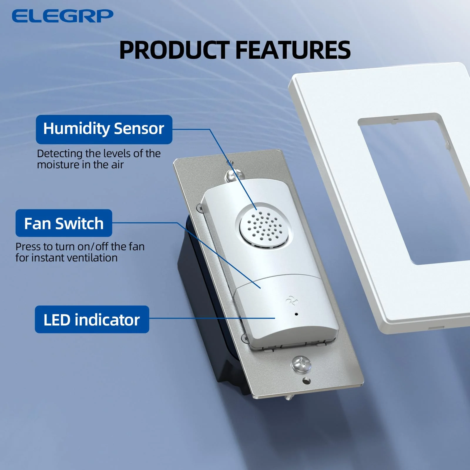 ELEGRP Humidity Sensor Switch for Exhaust Fan, Bathroom Moisture Control, Automate Ventilation, Air Circulation, Ground Wire Required, Single Pole, White - Image 2