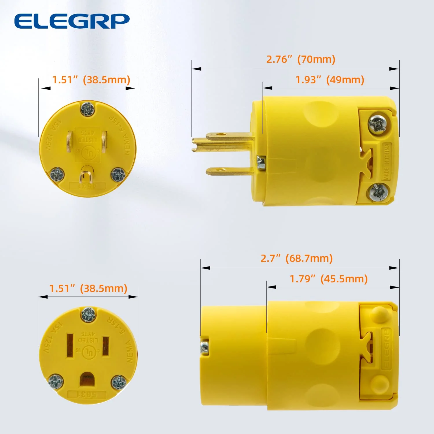 15A 125V, Straight Blade Electrical Plug and Connector, NEMA 5-15R/P, 2-Pole 3-Wire - Image 11