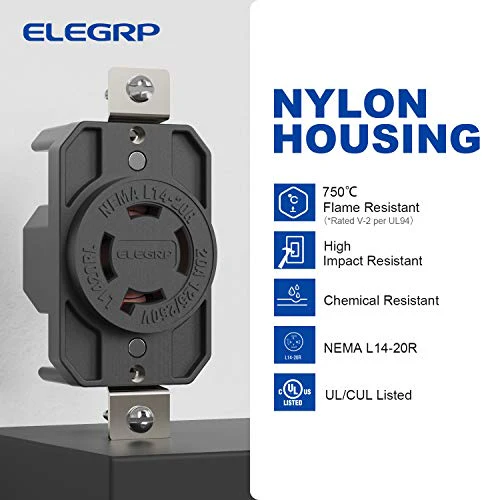 20A 125-250V, NEMA L14-20R Twist Lock Outlet, 3 Pole 4 Wire Grounding - Image 5