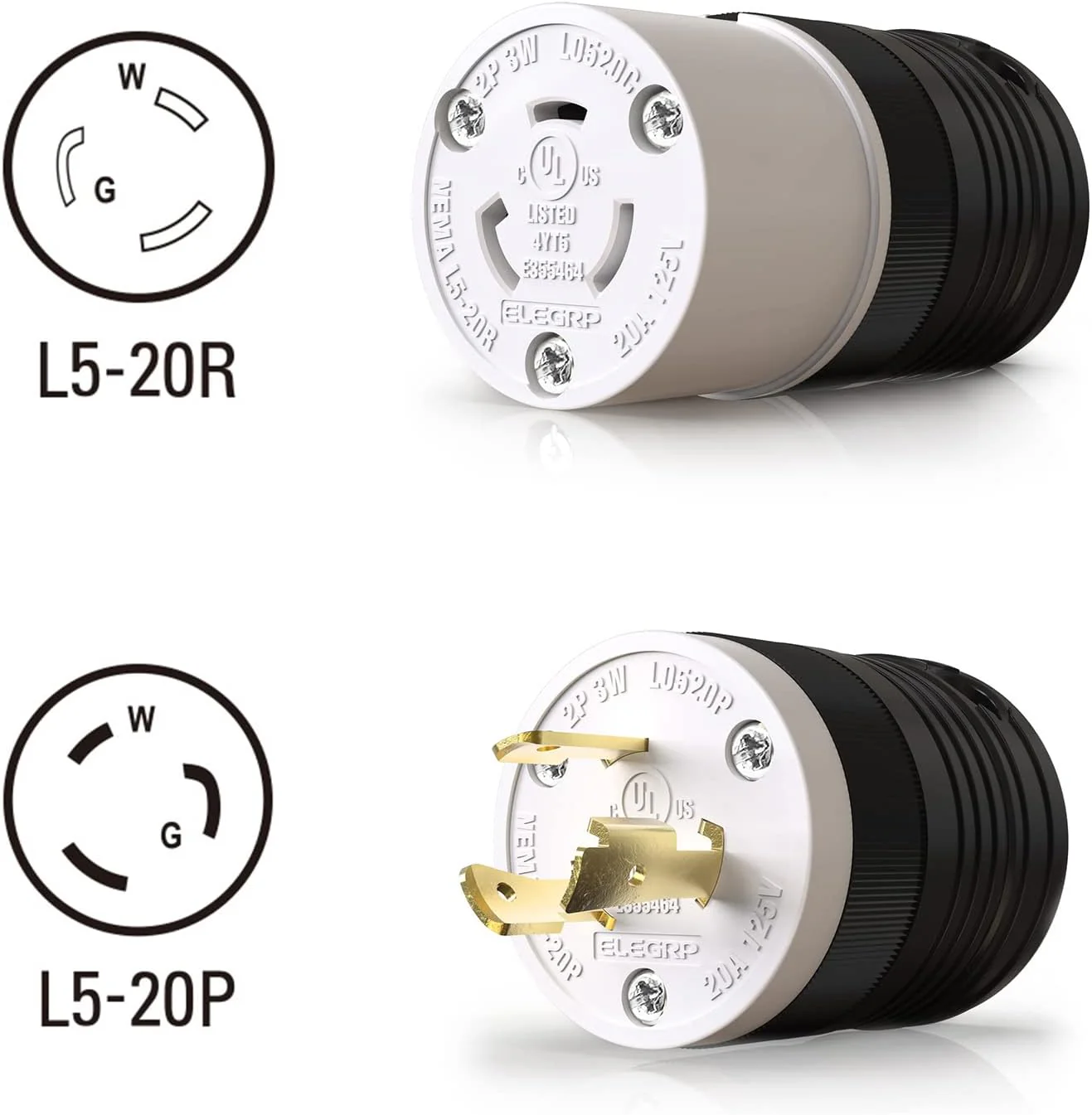20A 125V, NEMA L5-20R Twist Lock Outlet,3  Pole 4 Wire Grounding