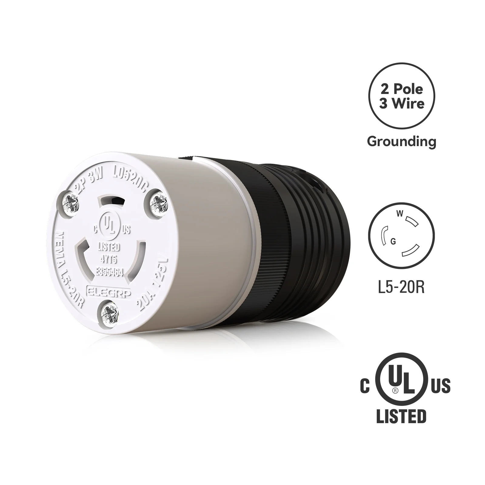 20A 125V, NEMA L5-20R Twist Lock Outlet,3  Pole 4 Wire Grounding - Image 2