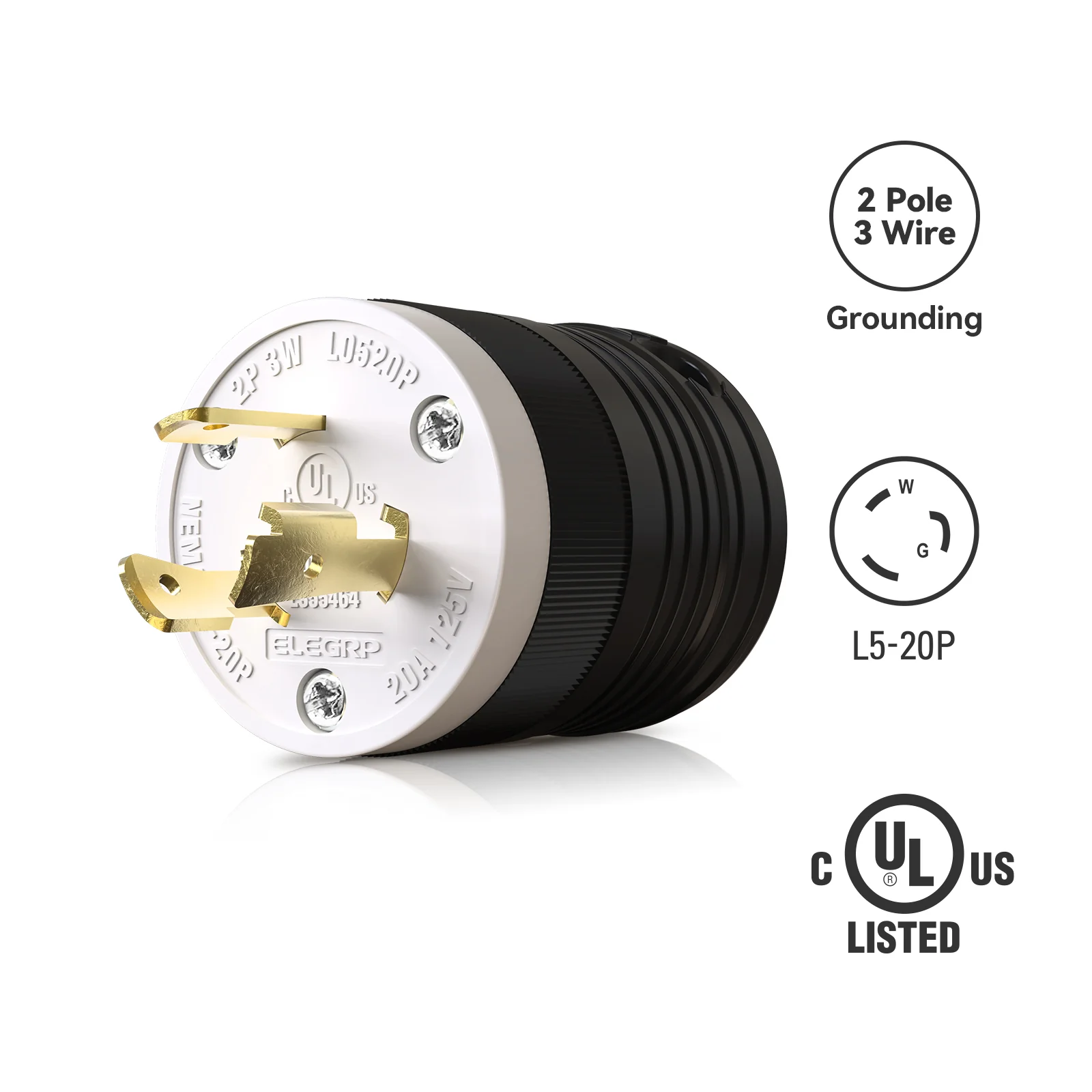 20A 125V, NEMA L5-20R Twist Lock Outlet,3  Pole 4 Wire Grounding - Image 3