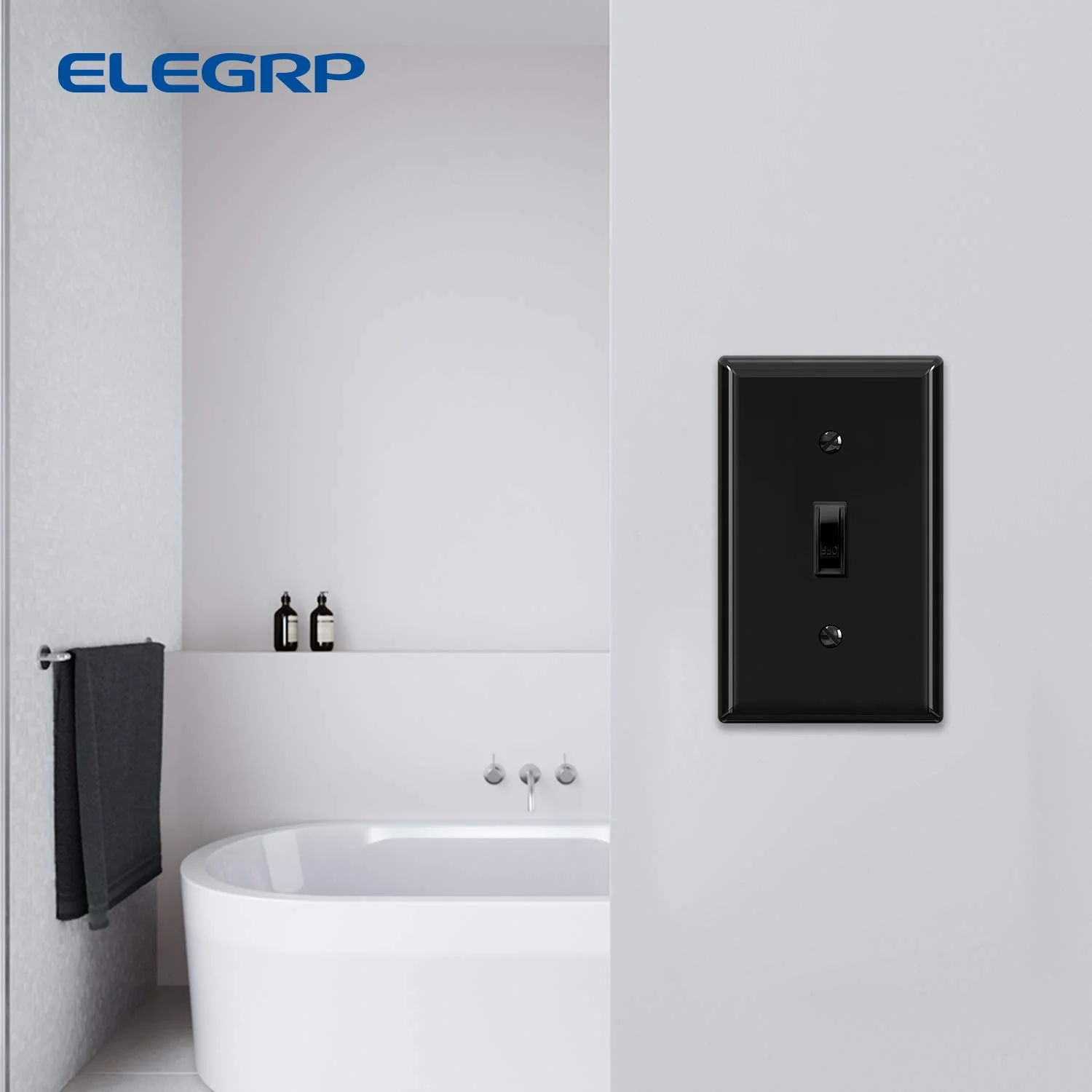ELEGRP Toggle Light Switch Wall Plate, 1-Gang & 2-Gang Standard Size, Unbreakable Thermoplastic Covers, 5 Pack, Black/White - Image 10