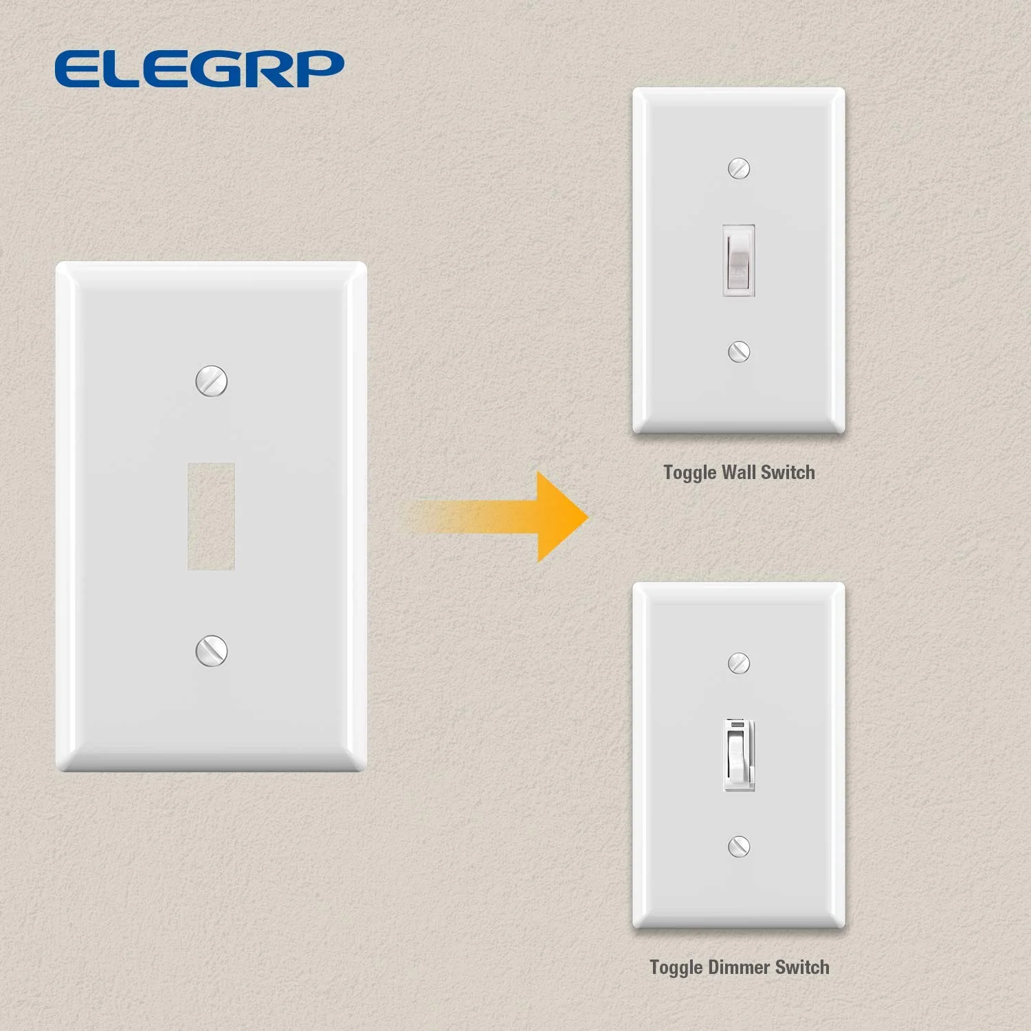 ELEGRP Toggle Light Switch Wall Plate, 1-Gang & 2-Gang Standard Size, Unbreakable Thermoplastic Covers, 5 Pack, Black/White - Image 11
