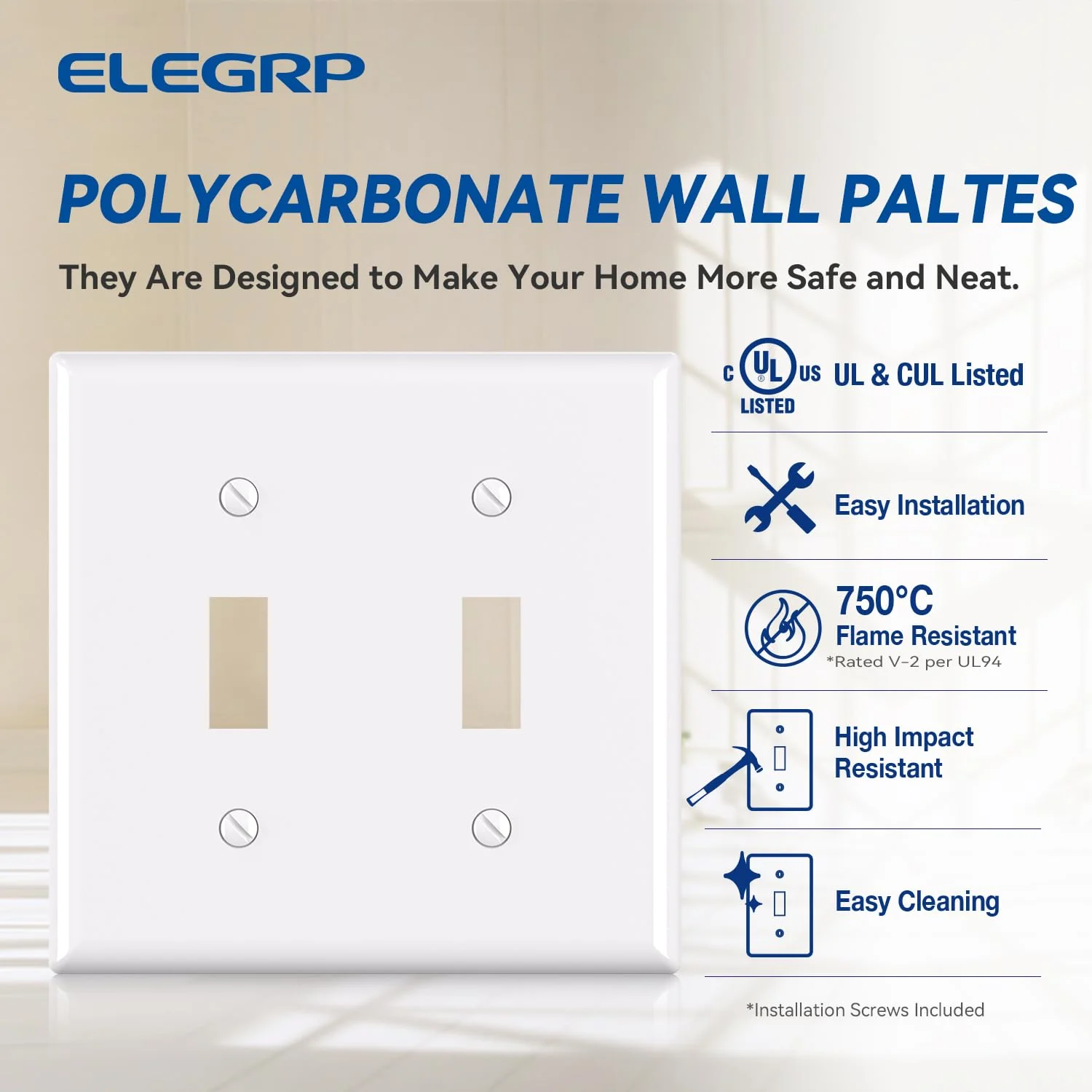 ELEGRP Toggle Light Switch Wall Plate, 1-Gang & 2-Gang Standard Size, Unbreakable Thermoplastic Covers, 5 Pack, Black/White - Image 15