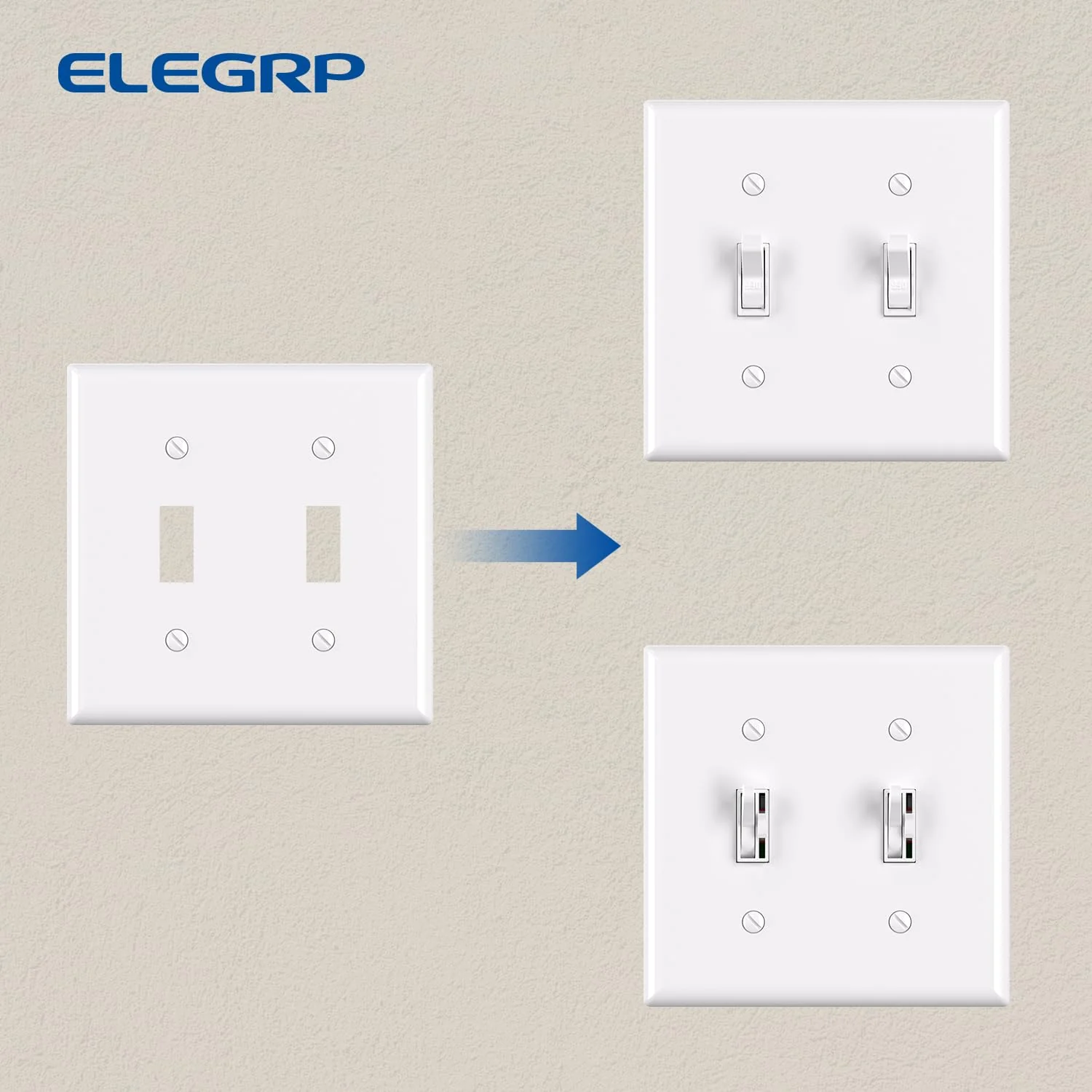 ELEGRP Toggle Light Switch Wall Plate, 1-Gang & 2-Gang Standard Size, Unbreakable Thermoplastic Covers, 5 Pack, Black/White - Image 18
