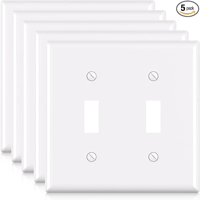 ELEGRP Toggle Light Switch Wall Plate, 1-Gang & 2-Gang Standard Size, Unbreakable Thermoplastic Covers, 5 Pack, Black/White - Image 2
