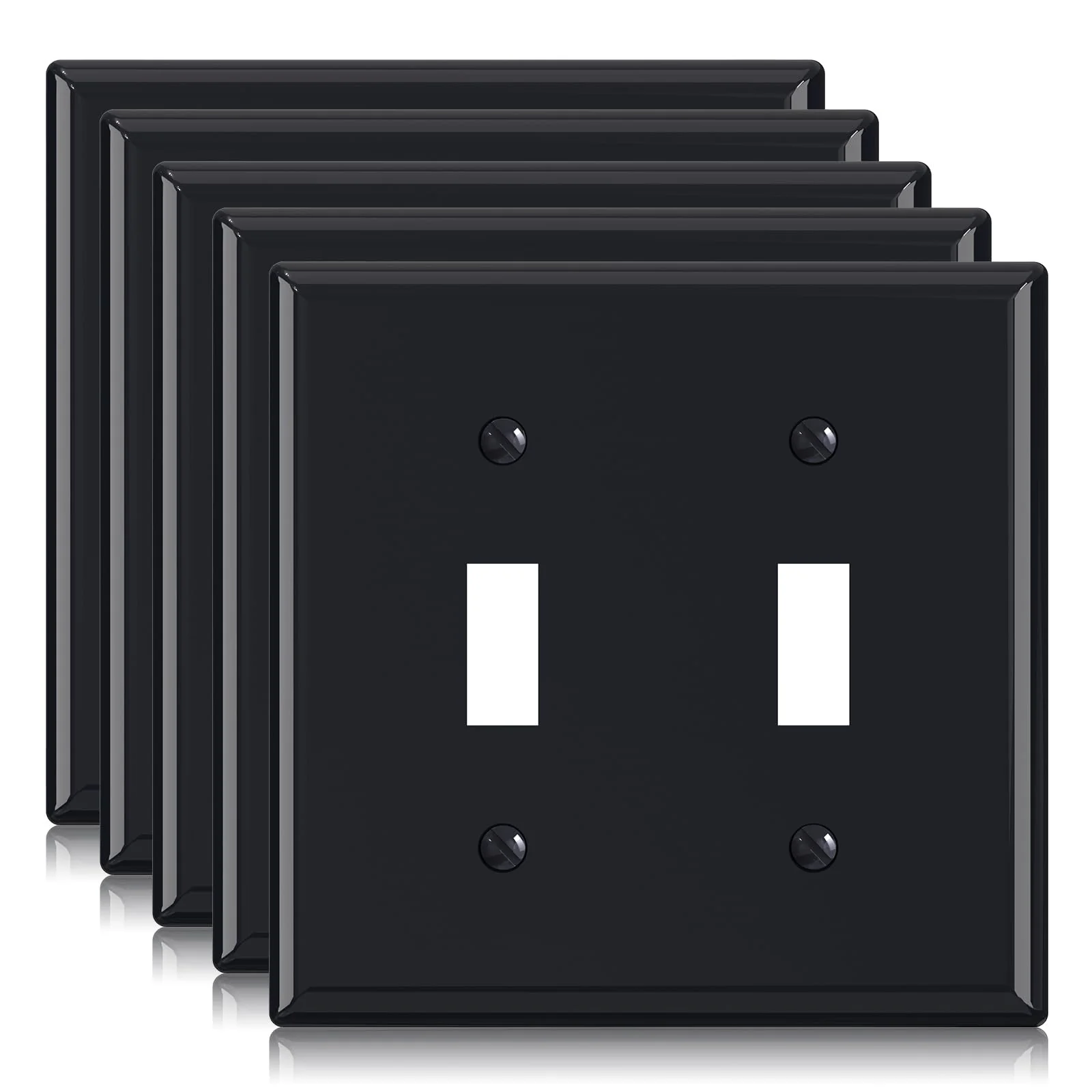 ELEGRP Toggle Light Switch Wall Plate, 1-Gang & 2-Gang Standard Size, Unbreakable Thermoplastic Covers, 5 Pack, Black/White - Image 3