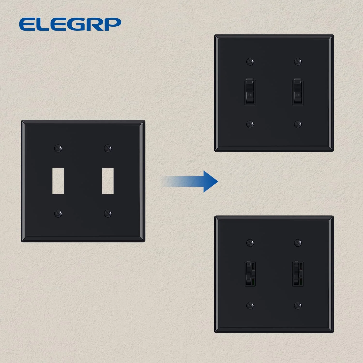 ELEGRP Toggle Light Switch Wall Plate, 1-Gang & 2-Gang Standard Size, Unbreakable Thermoplastic Covers, 5 Pack, Black/White - Image 7