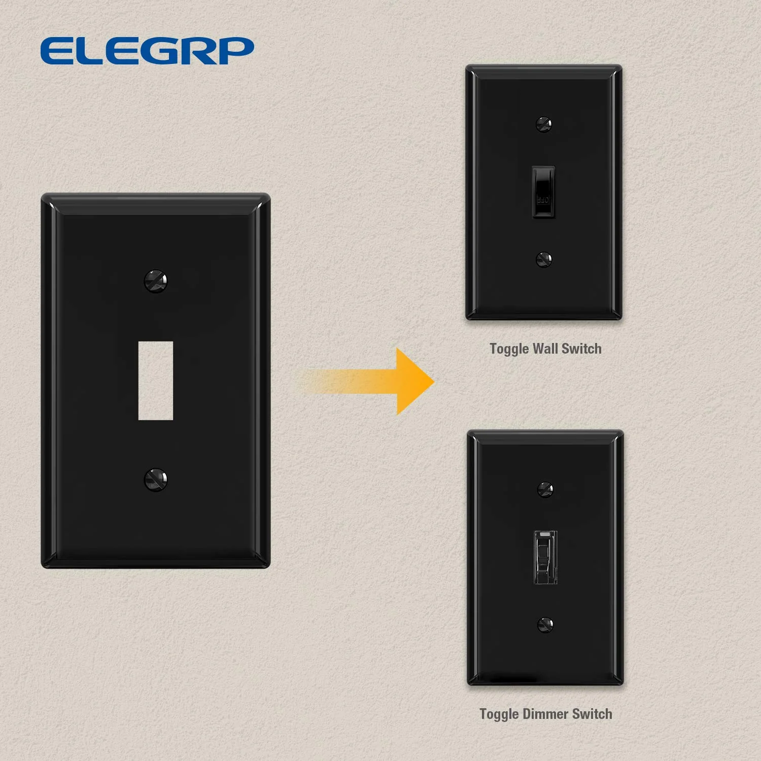 ELEGRP Toggle Light Switch Wall Plate, 1-Gang & 2-Gang Standard Size, Unbreakable Thermoplastic Covers, 5 Pack, Black/White - Image 8