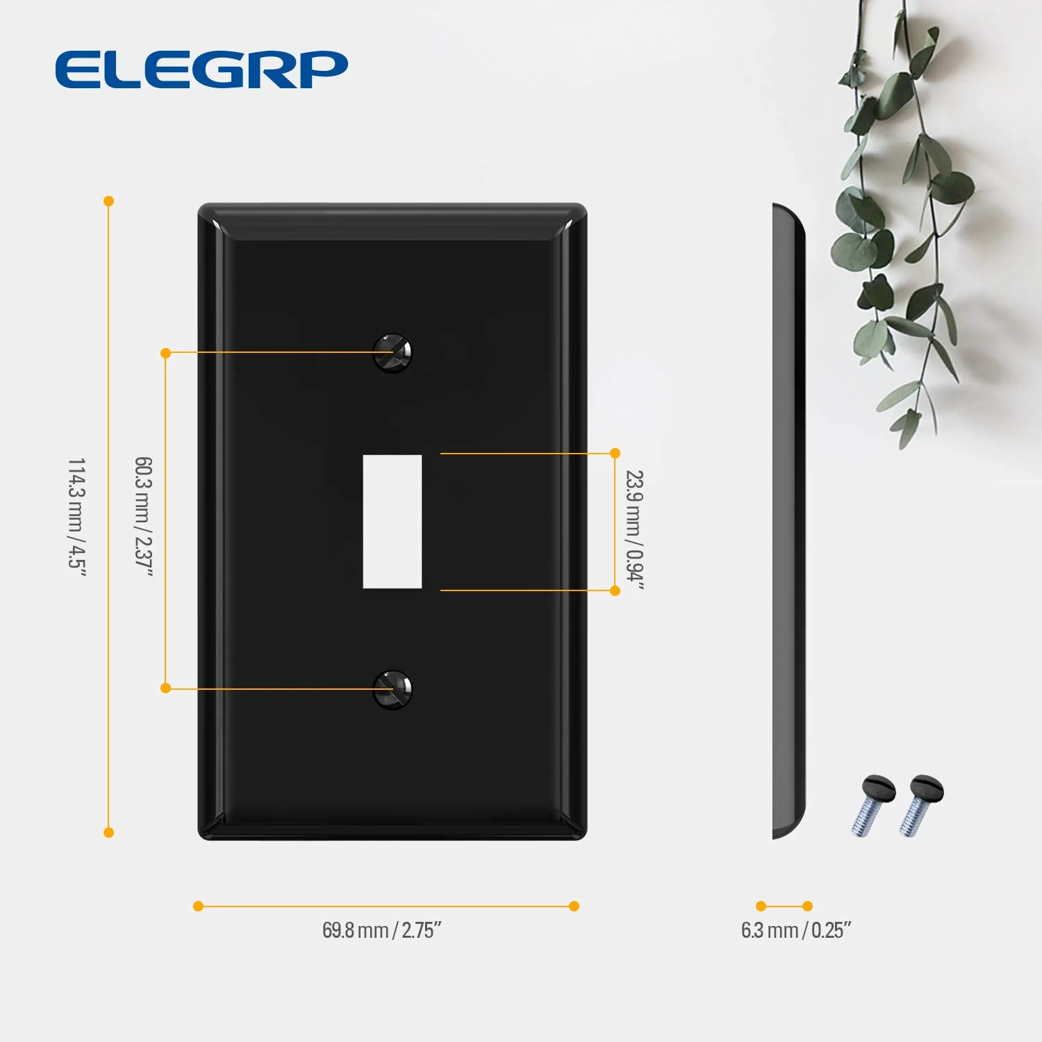 ELEGRP Toggle Light Switch Wall Plate, 1-Gang & 2-Gang Standard Size, Unbreakable Thermoplastic Covers, 5 Pack, Black/White - Image 9