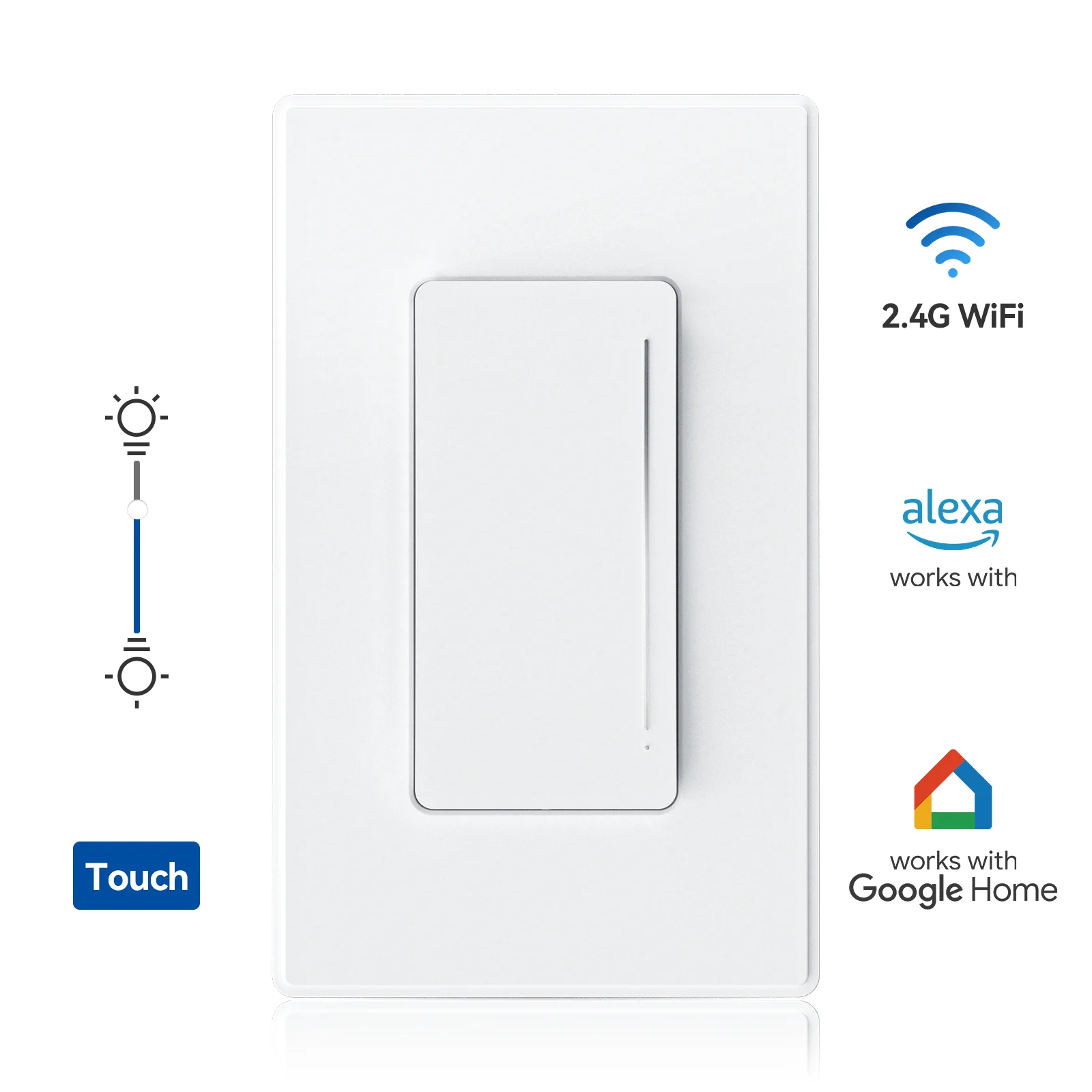 Wi-Fi Smart Touch Dimmer Switch with Hidden LED Indicator, Single Pole/3-Way